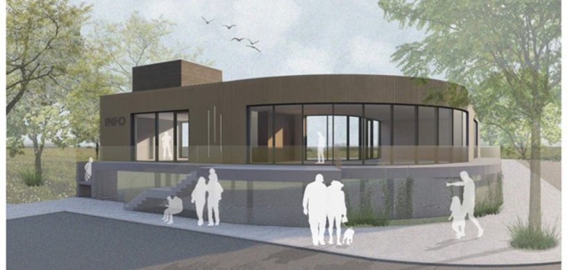 Das Foto zeigt die Entwurfsplanung des Ersatzneubaus des Tourismusgebäudes in Bad Bodendorf.