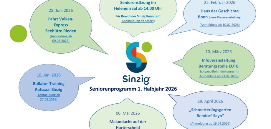 Programm der Senioren-Information Das Foto zeigt eine Programmübersicht der Senioren-Information Sinzig für das erste Halbjahr 2026.