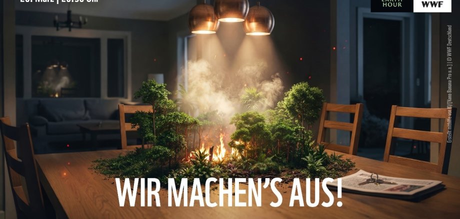 Das Foto zeigt eine Bewerbung der Earth-Hour-Aktion 2026.
