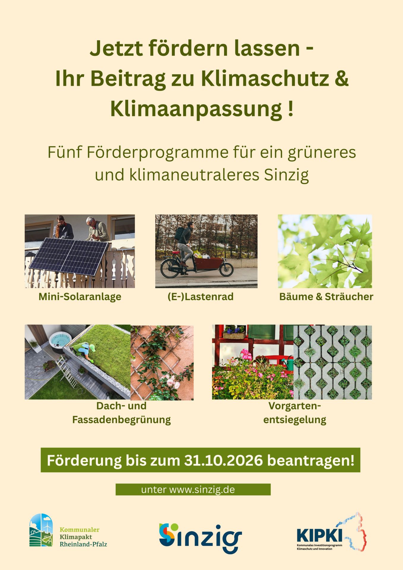 Das Foto zeigt das Plakat samt Angaben zu den KIPKI-Förderprogrammen der Stadt Sinzig.