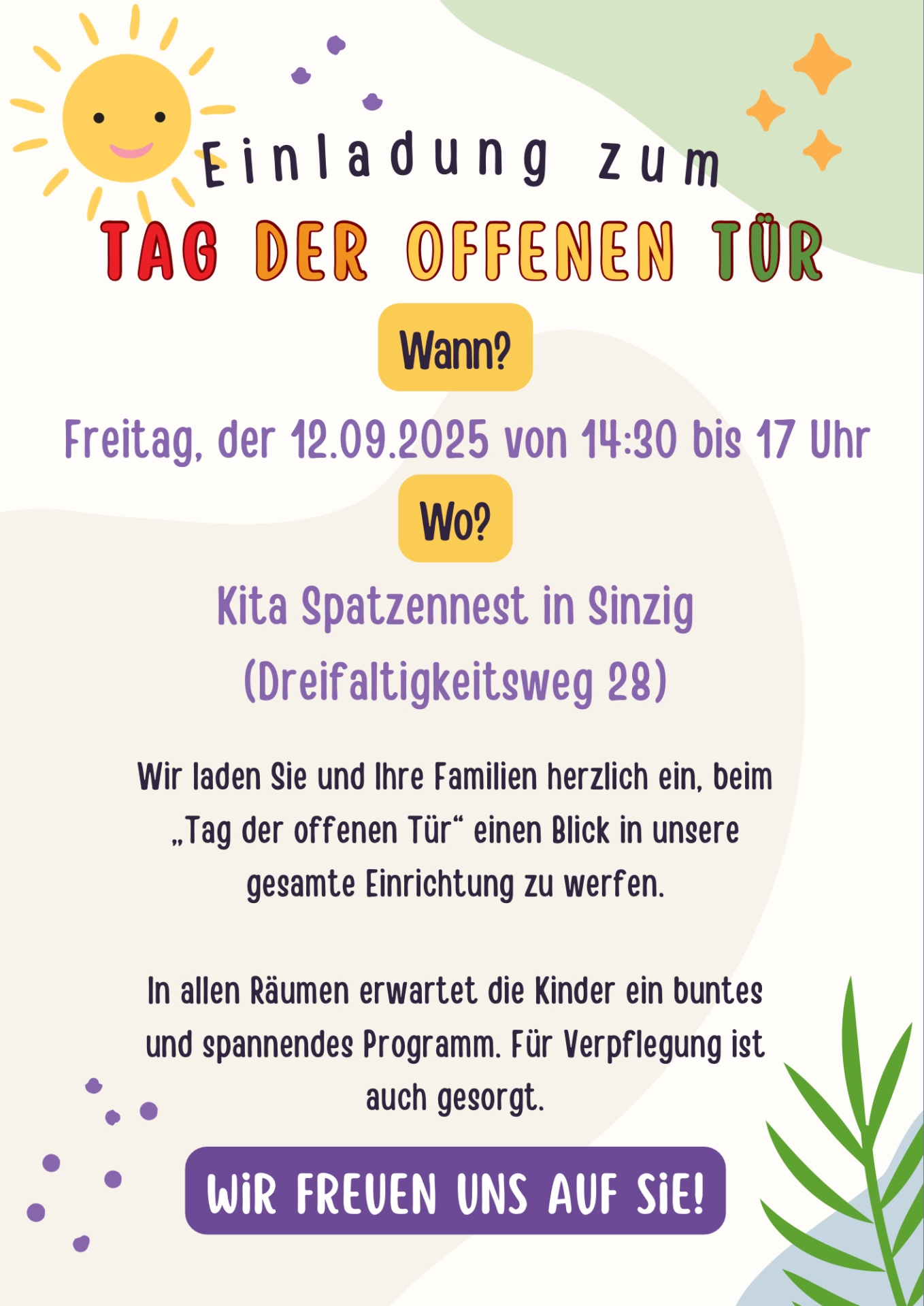 Tag der offenen Tür Spatzennest Das Foto zeigt das Einladungsplakat zum Tag der offenen Tür.