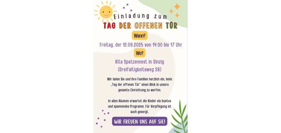 Tag der offenen Tür Spatzennest Das Foto zeigt das Einladungsplakat zum Tag der offenen Tür.