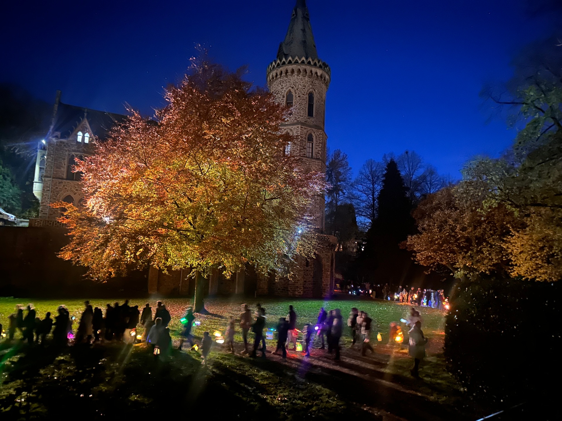 Das Foto zeigt den St. Martinszug der Kita Storechnnest im Schlosspark.