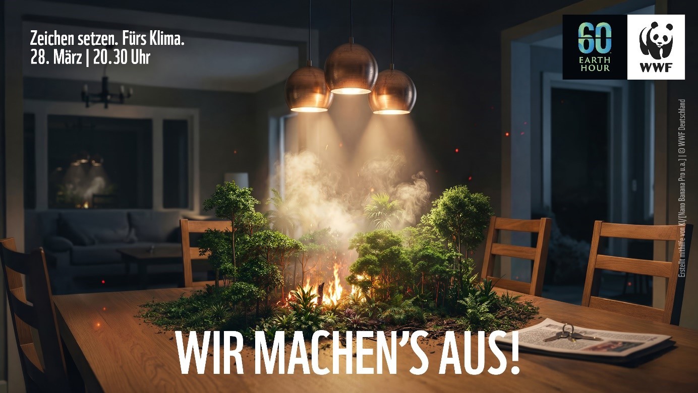 Das Foto zeigt eine Bewerbung der Earth-Hour-Aktion 2026.