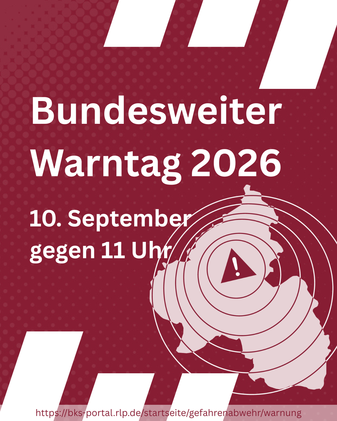 Das Foto zeigt einen Hinweis auf den Bundesweiten Warntag. 