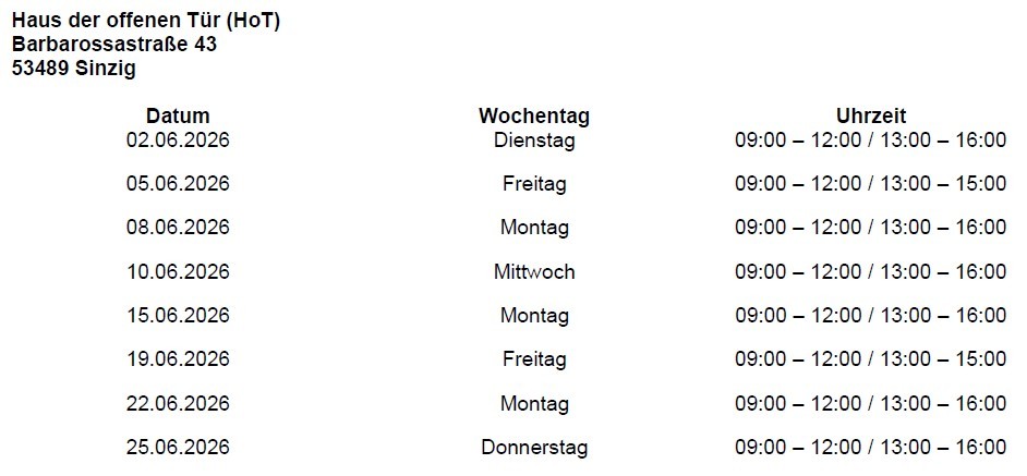 Das Foto zeigt die Termine der ISB-Beratertage Juni 2026.