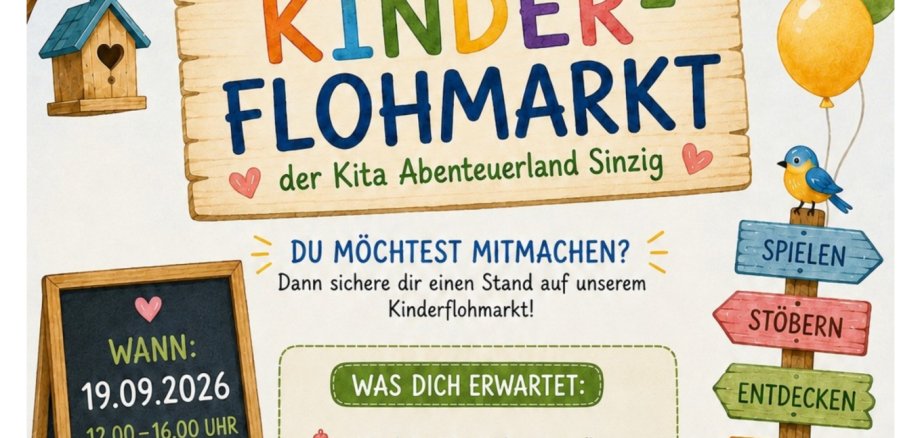 Kinderflohmarkt in der Kita Abenteuerland Das Foto zeigt das Plakat zum Kinderflohmarkt in der Kita Abenteuerland am 19. September.