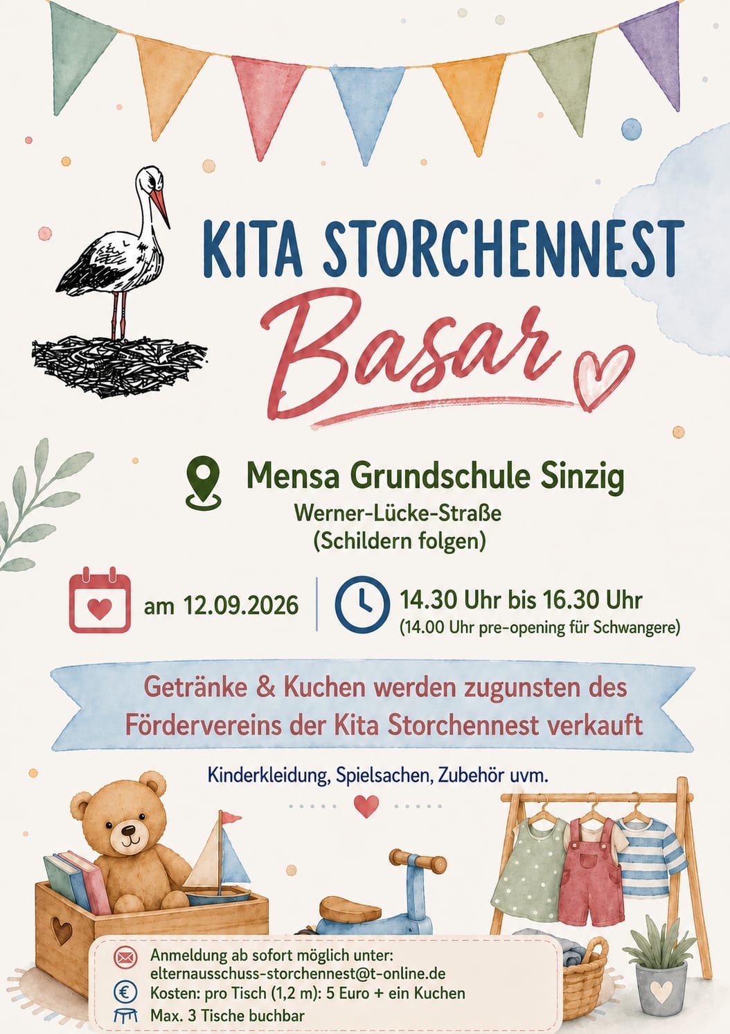 Das Foto zeigt das Veranstaltungsplakat zum Kinderbasar.