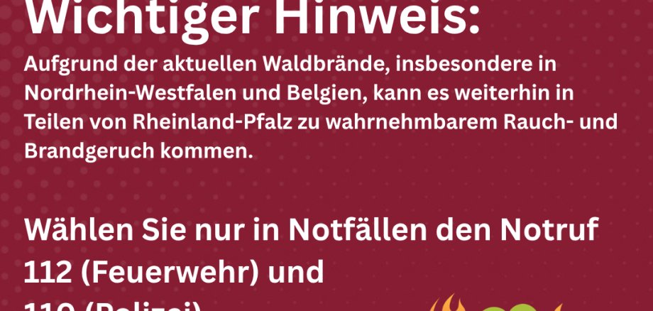 Hinweis Das Foto zeigt die Warnmeldung bezüglich Rauchentwicklung aufgrund der Waldbrände.