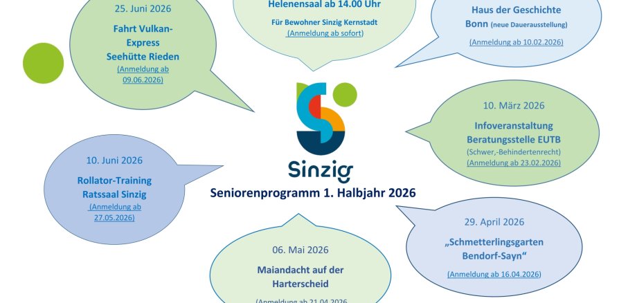 Das Foto zeigt das Programm der Senioren-Information Sinzig für das erste Halbjahr 2026.