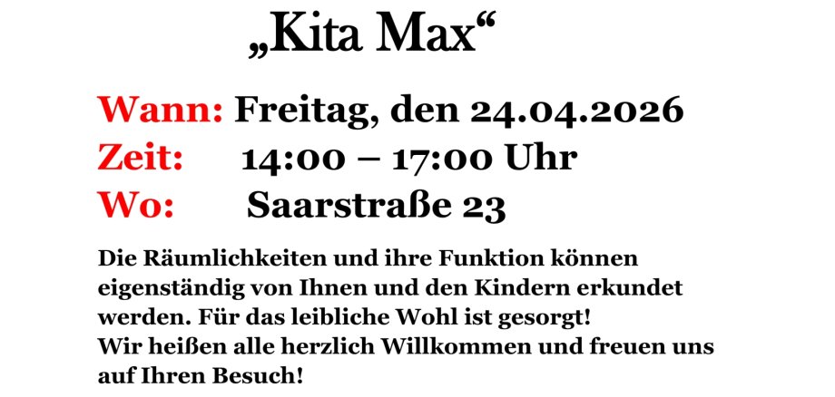 Tag der offenen Tür in der Kita Max Das Foto zeigt das Einladungsplakat zum Tag der offenen Tür.