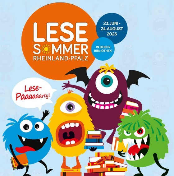 Lesesommer 2025 Das Foto zeigt das Lesesommermotto 2025 mit lustigen Figuren.