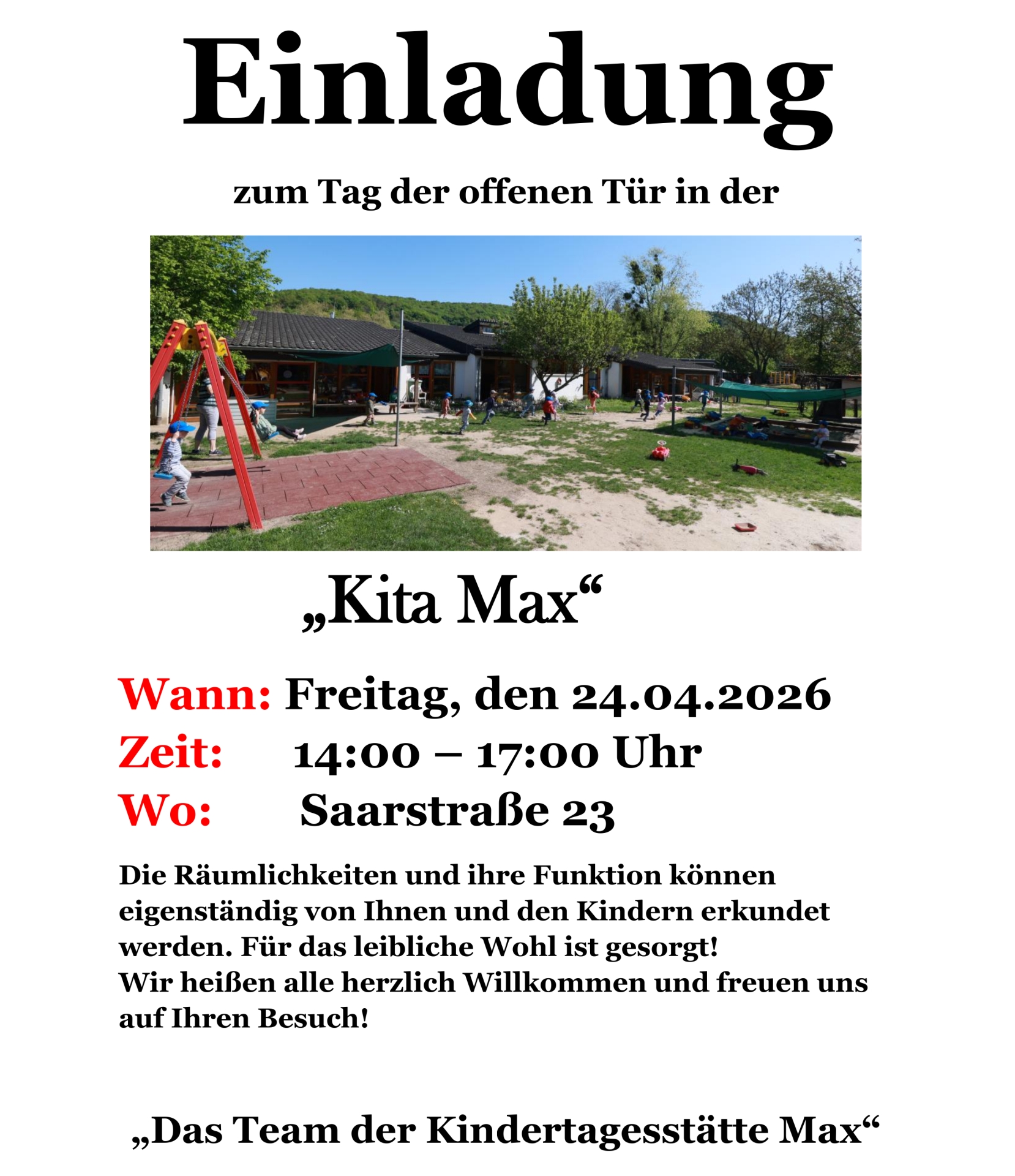 Das Foto zeigt das Einladungsplakat zum Tag der offenen Tür.