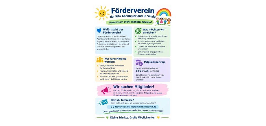 Das Foto zeigt den Flyer zum Werben von Mitgliedern für den Förderverein der Kita Abenteuerland in Sinzig.
