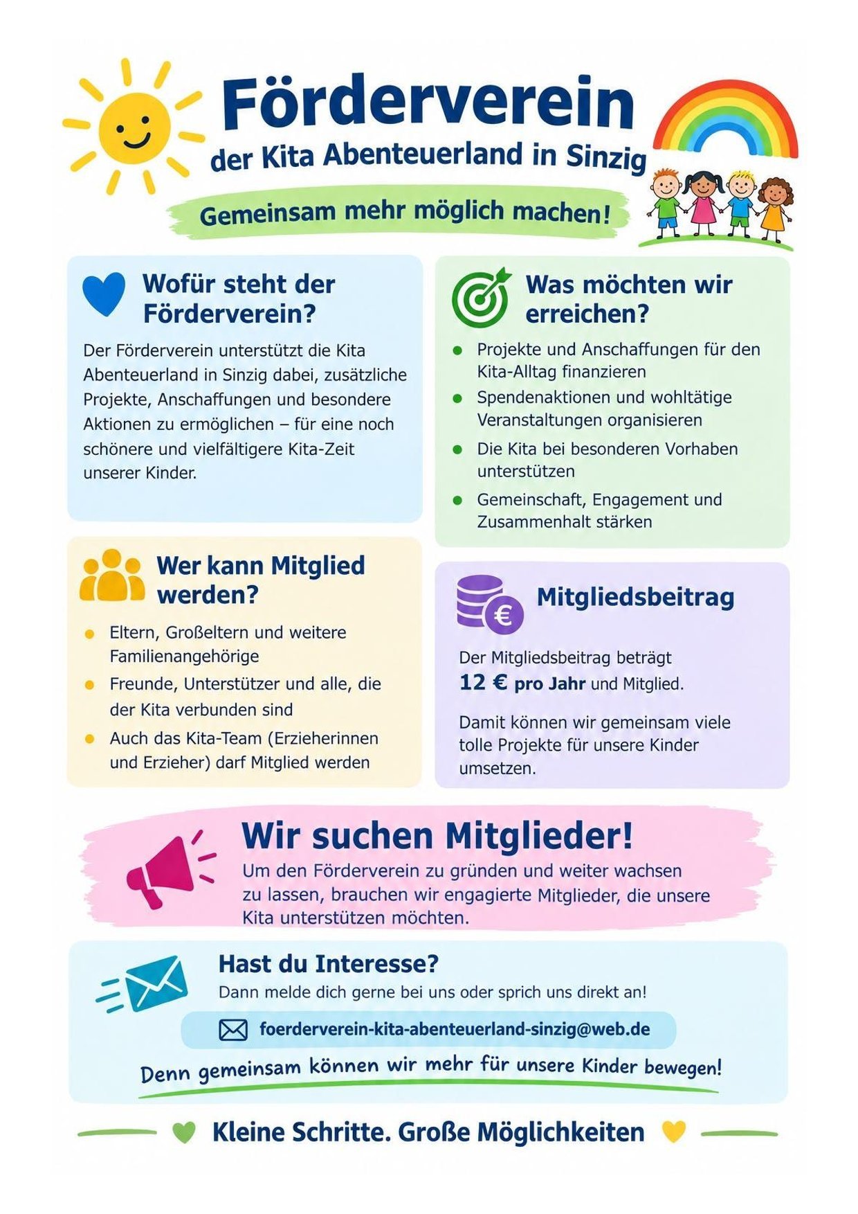 Das Foto zeigt den Flyer zum Werben von Mitgliedern für den Förderverein der Kita Abenteuerland in Sinzig.