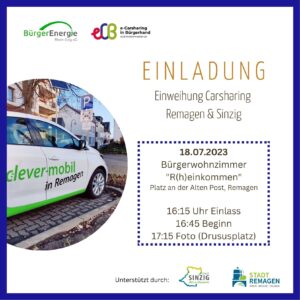 Einweihung Carsharing Standorte Remagen und Sinzig @ Bürgerwohnzimmer „R(h)einkommen